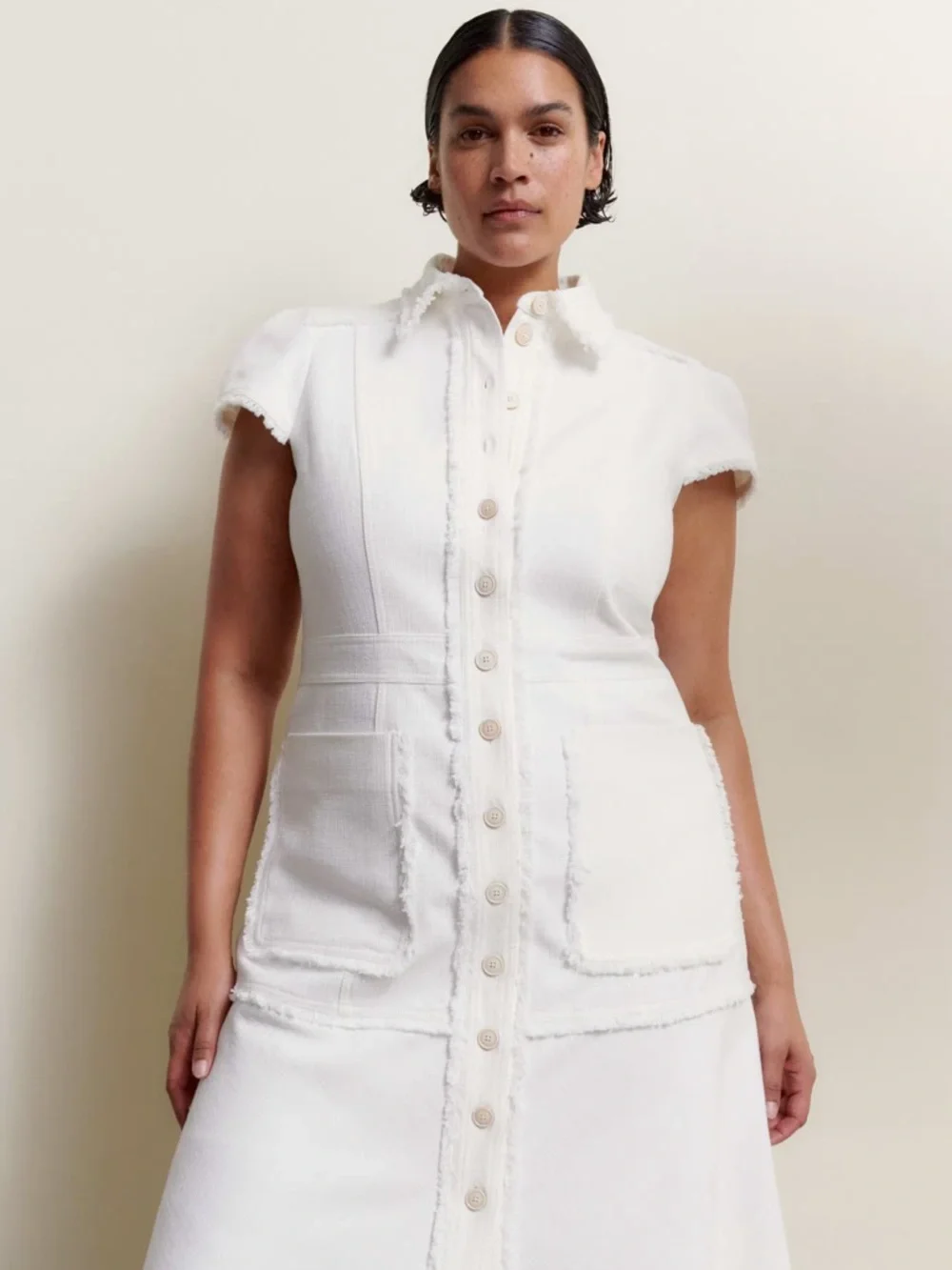 ME+EM Cotton-Blend Fringed Midi Dress White Size US 4 - Picture 3 of 14